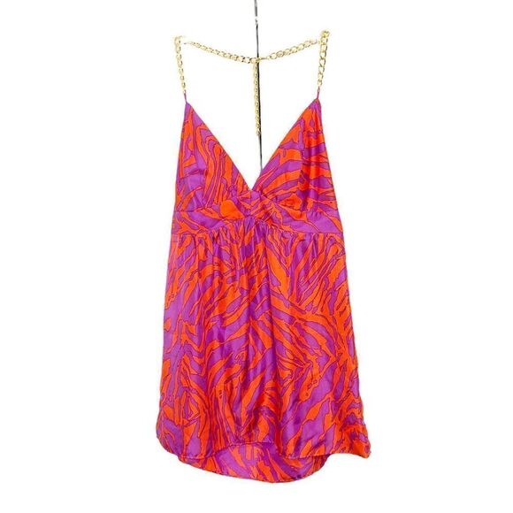 MILLY 100% Silk Red/Purple Print Chain Strap Halter Top Sz 2 $295 - Picture 3 of 9